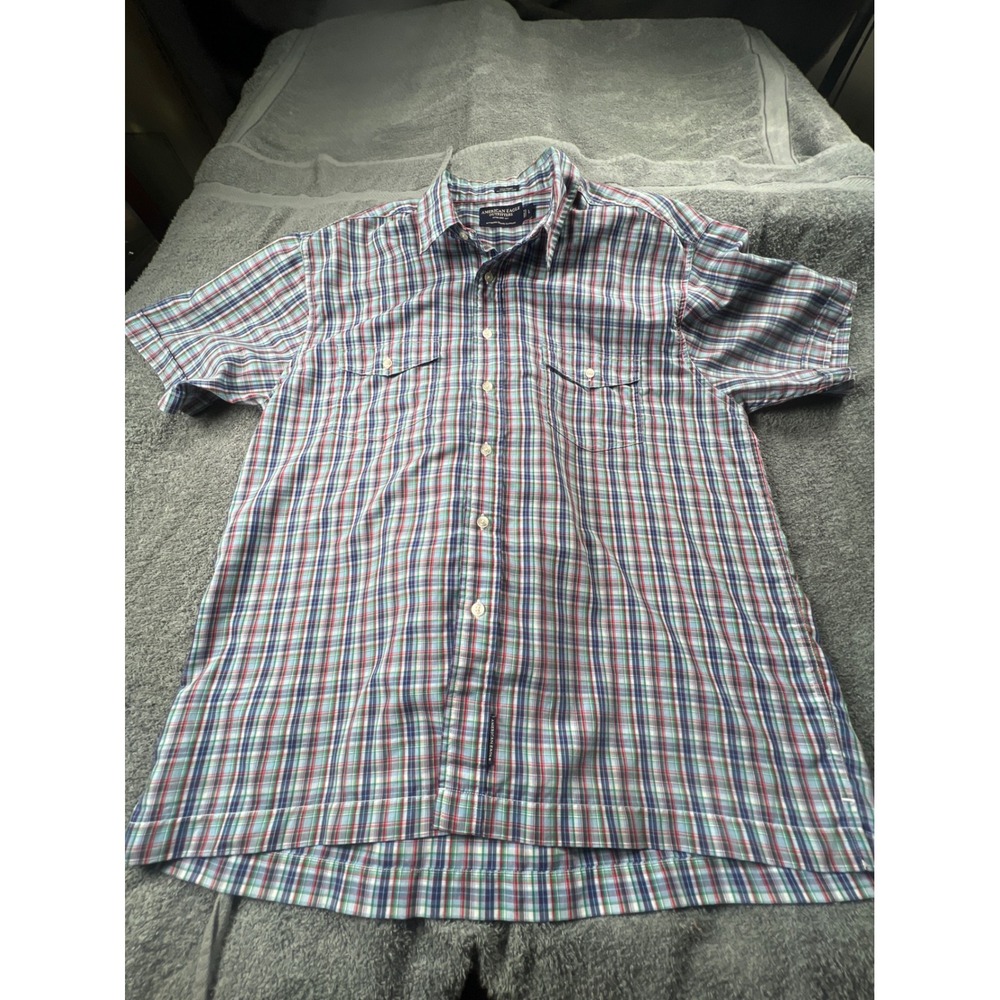 American Eagle Outfitters Plaid Short Sleeve Button Down‎ Shirt Mens Size L